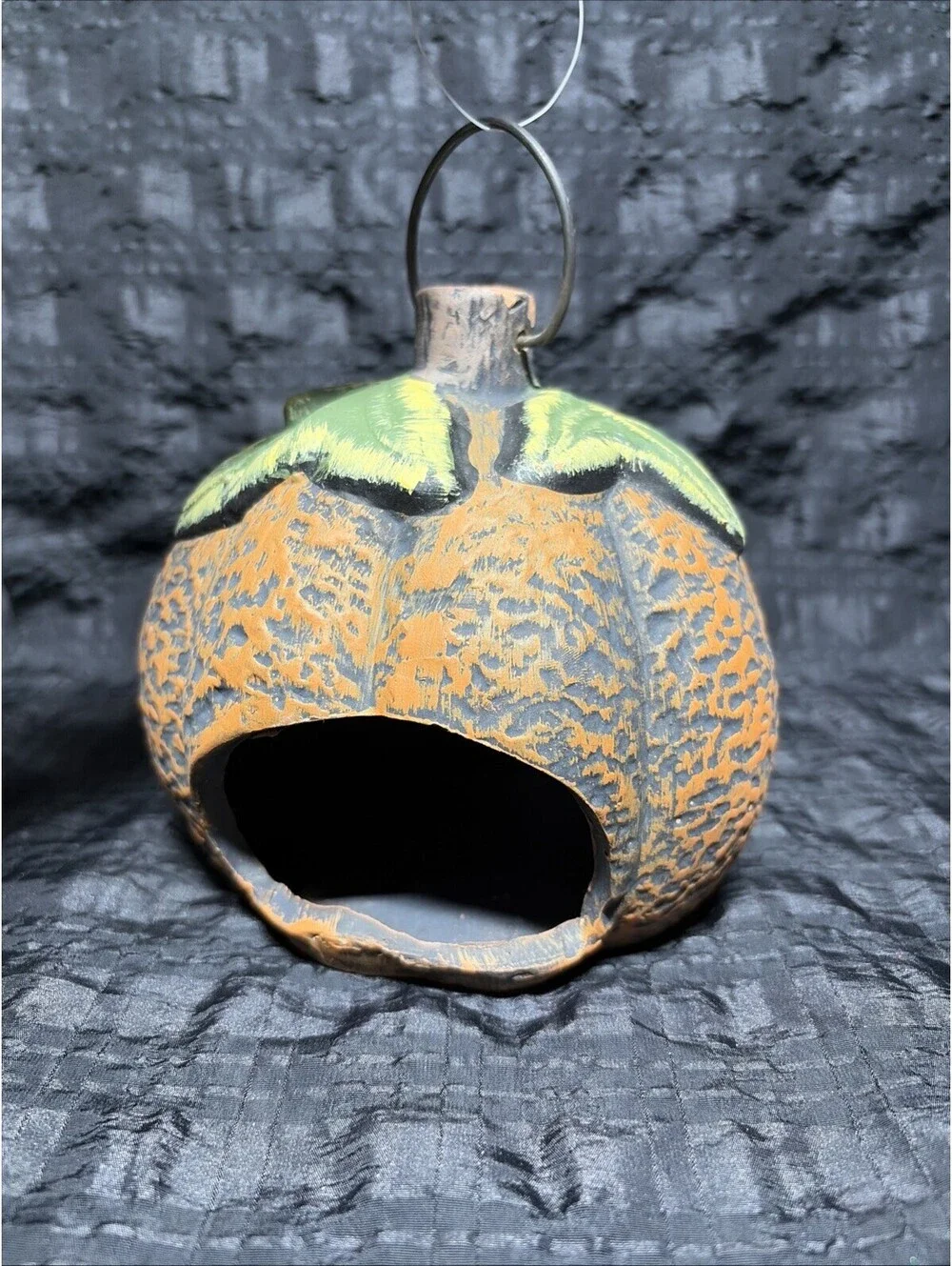 Halloween Pumpkin Primative Folk Art Candle Holder Tea Light Votive Ceramic